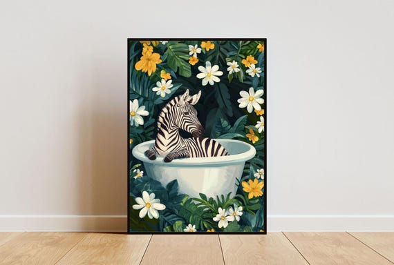Zebra In Bathtub Poster Funny Animal Poster Zebra Bathroom Print Zebra Bath Poster Animal Bathroom Wall Art Animal Print Zebra Poster