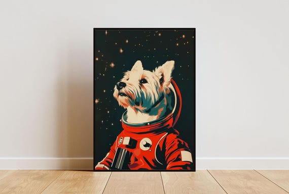 West Highland White Terrier Astronaut Poster Westie Retro Print Westie Portrait Funny Dog Poster Andy Warhol Style Poster Vintage Print