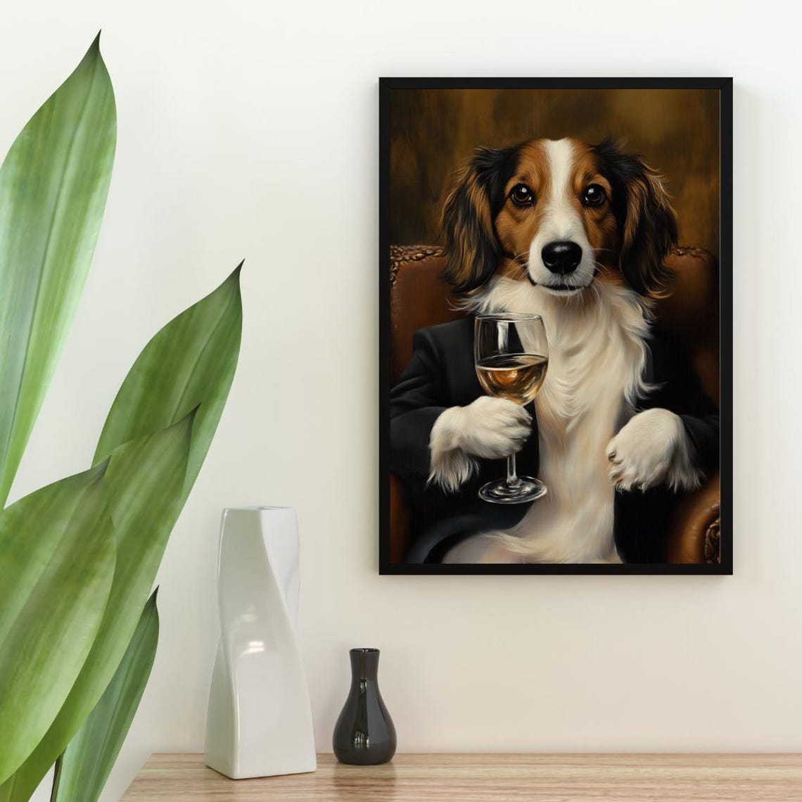 Border Jack In Tuxedo Holding White Wine Glass Dog Portrait Poster - Image 2