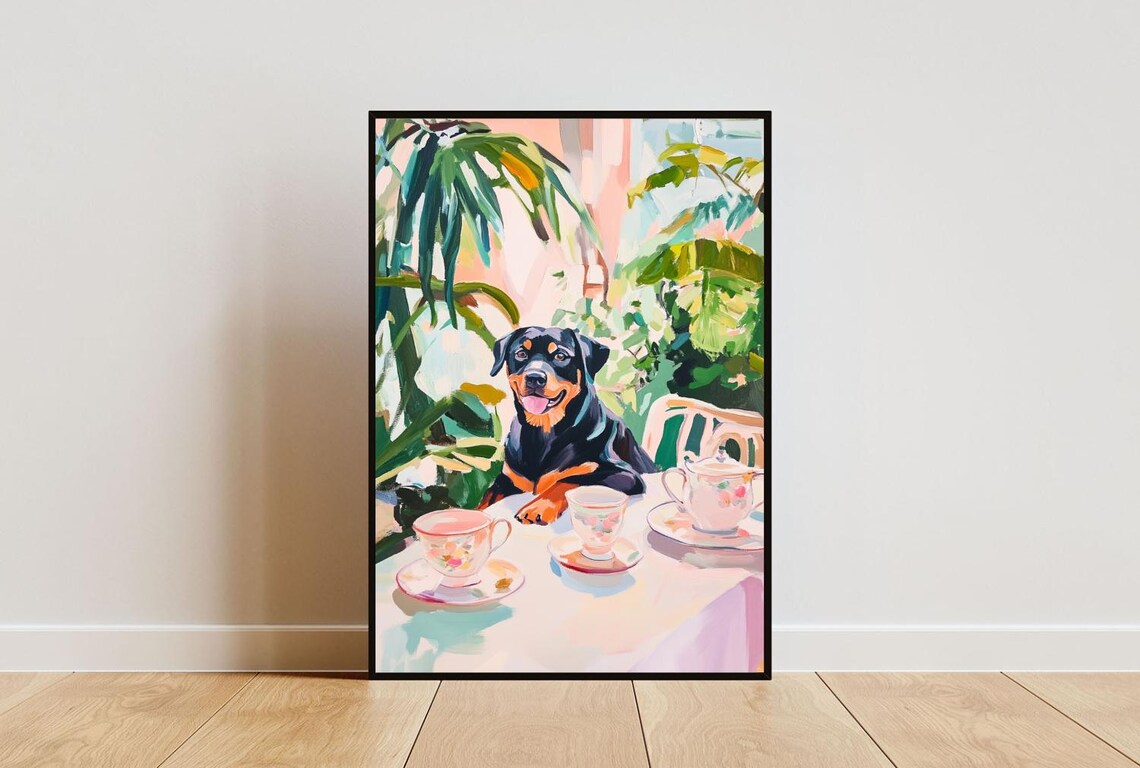 Retro Rottweiler Poster Rottweiler Oil Painting Vintage Rottweiler Poster Dog Dining Room Wall Art Retro Dog Poster Rottweiler Wall Art
