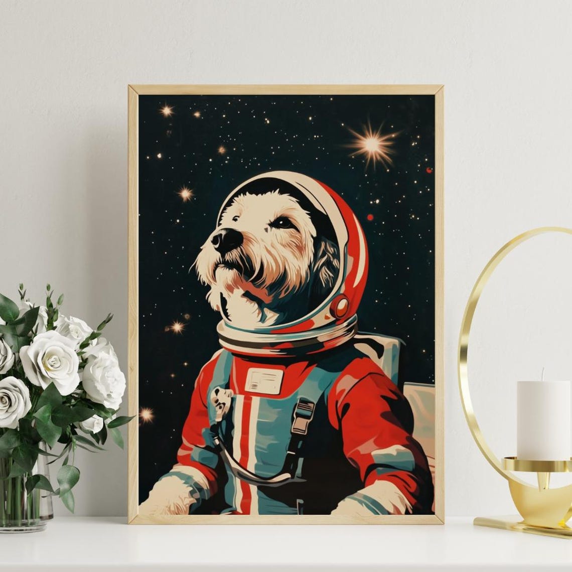 Old English Sheepdog Astronaut Poster Old English Sheepdog Retro Print Old English Sheepdog Portrait Funny Dog Poster Andy Warhol Poster - Image 3