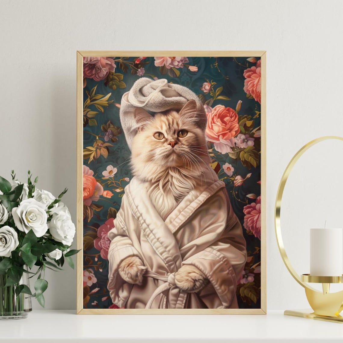 Norwegian Forest Cat In Bathrobe Spa Day Funny Fluffy Cat Poster - Image 3