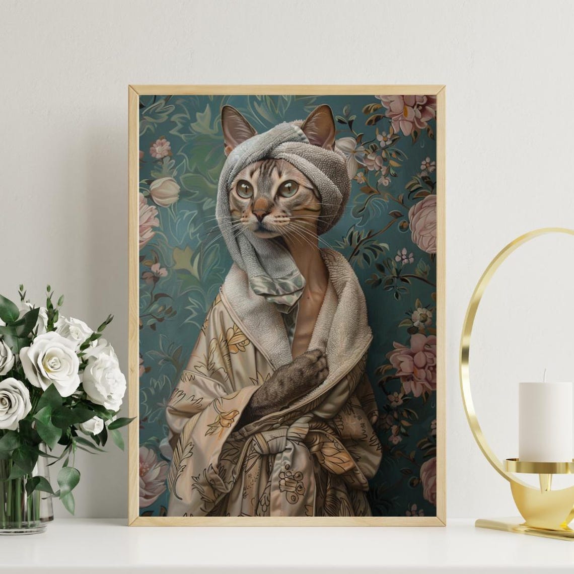 Oriental Shorthair In Bathrobe Poster Cat Poster Oriental Shorthair Bathroom Print Cat Wall Art Oriental Shorthair Portrait Pet Poster - Image 3