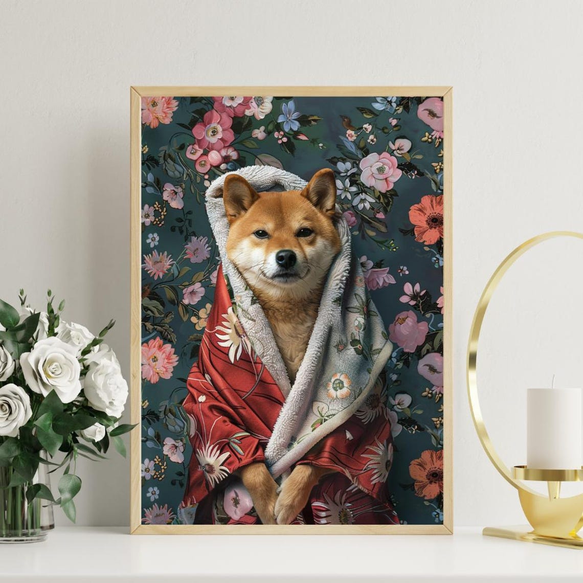 Shiba Inu In Bathrobe Poster Dog Poster Shiba Inu Bathroom Print Dog Wall Art Shiba Inu Portrait Pet Poster Dog Bathroom Poster Dog - Image 3
