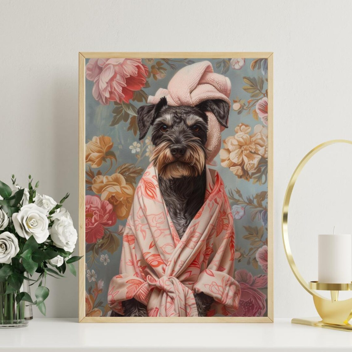 Giant Schnauzer In Pink Bathrobe Spa Day Funny Dog Wall Poster - Image 3