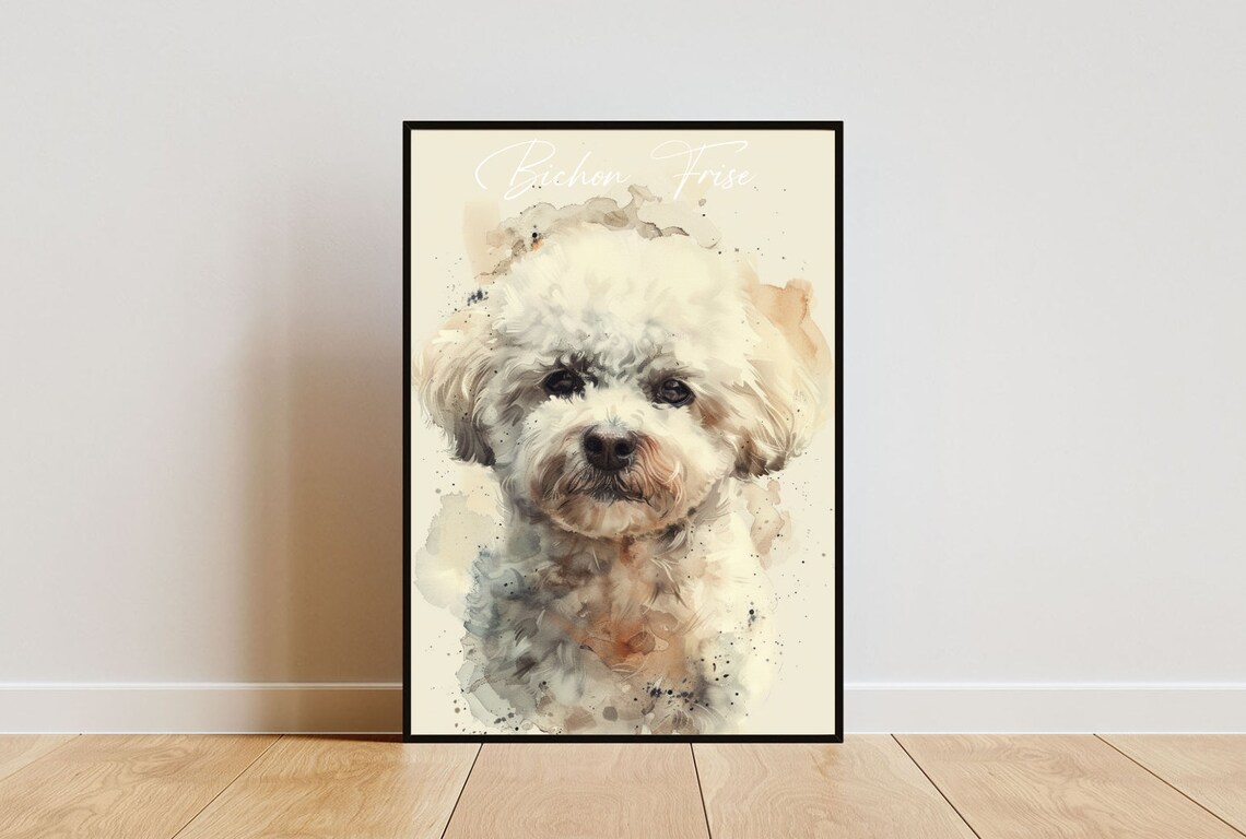 Bichon Frise Watercolor Dog Portrait Poster for Dog Lovers Gift