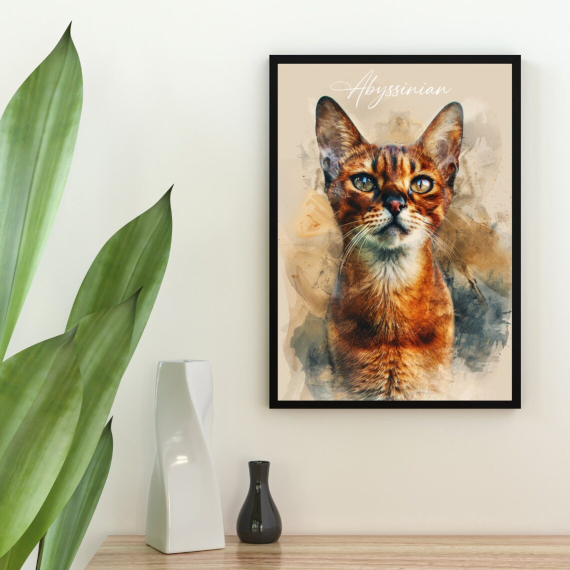 Abyssinian Cat Watercolor Portrait Golden Eyes Fine Art Poster - Image 2