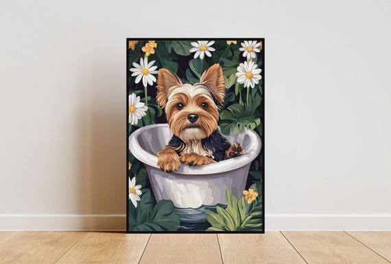 Biewer Terrier In Bathtub Poster Funny Dog Poster Biewer Terrier Bathroom Print Biewer Terrier Bath Poster Pet Dog Bathroom Wall Art
