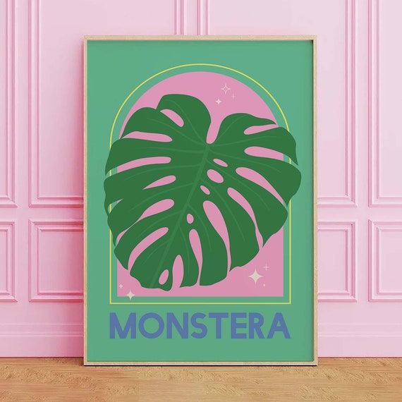 Monstera House Plant Print Art Abstract Green Monstera Leaf Modern Art Poster Cute Trendy Wall Art
