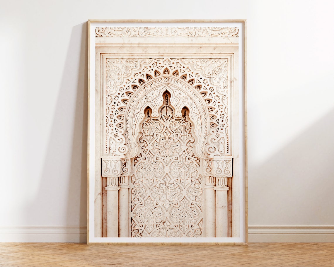 Moroccan Carved Stone Arch Door Neutral Boho Photography Poster