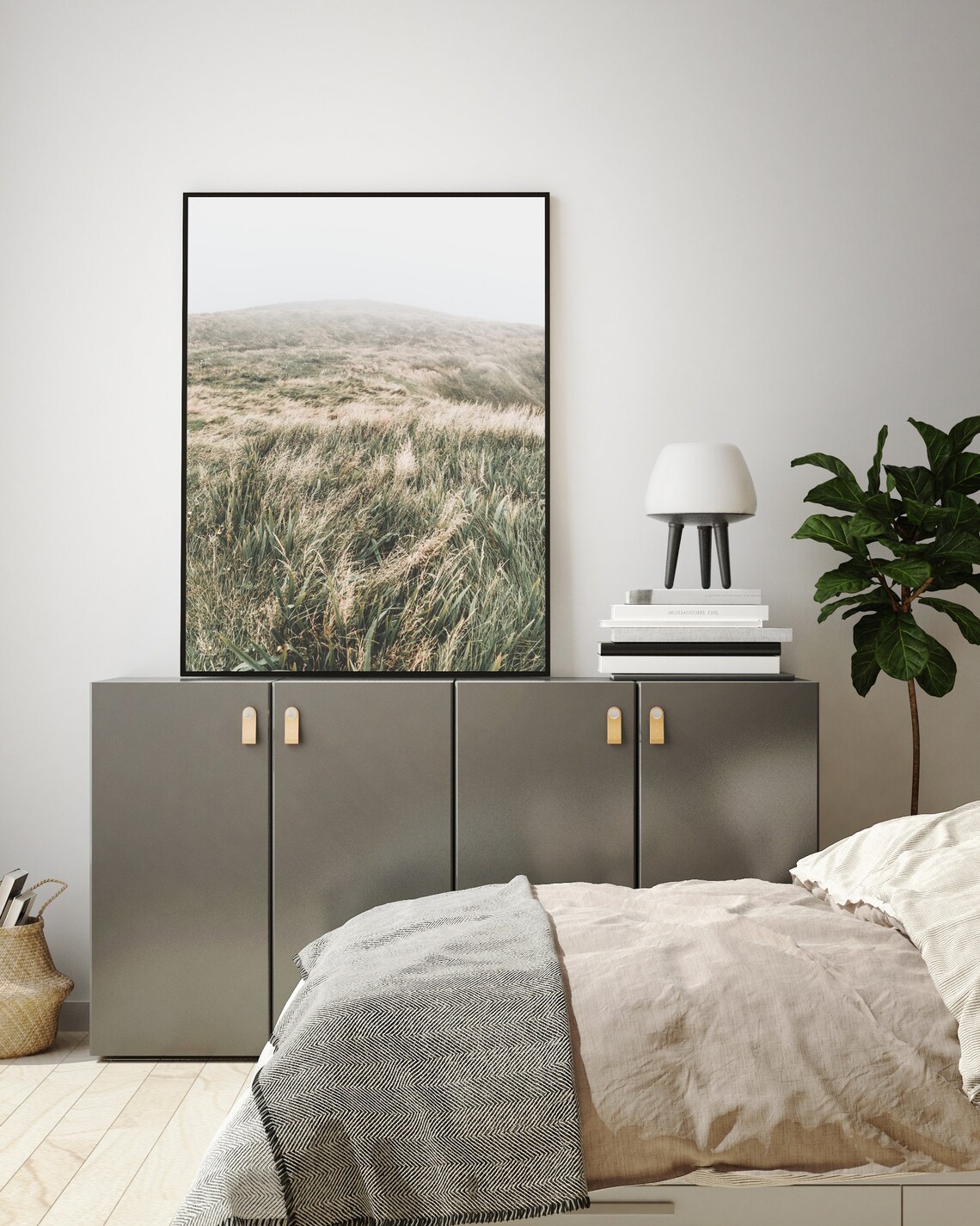 Misty Grass Meadow Soft Neutral Minimalist Landscape Photo Wall Art