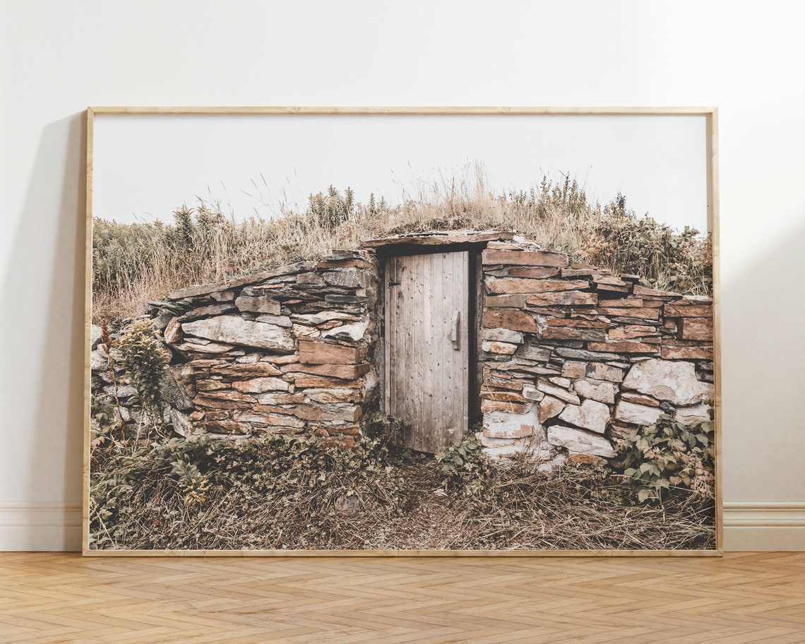 Rustic Stone Hut Wooden Door Countryside Photography Wall Art