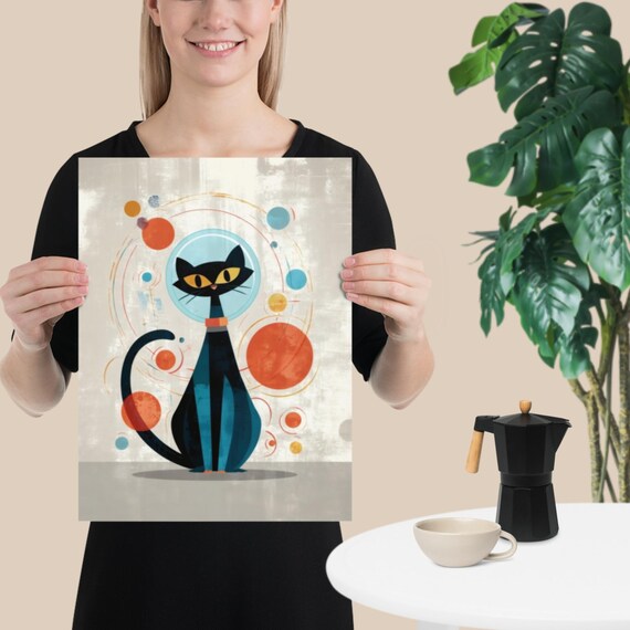 Black Cat Astronaut With Bubble Helmet Retro Space Art Poster