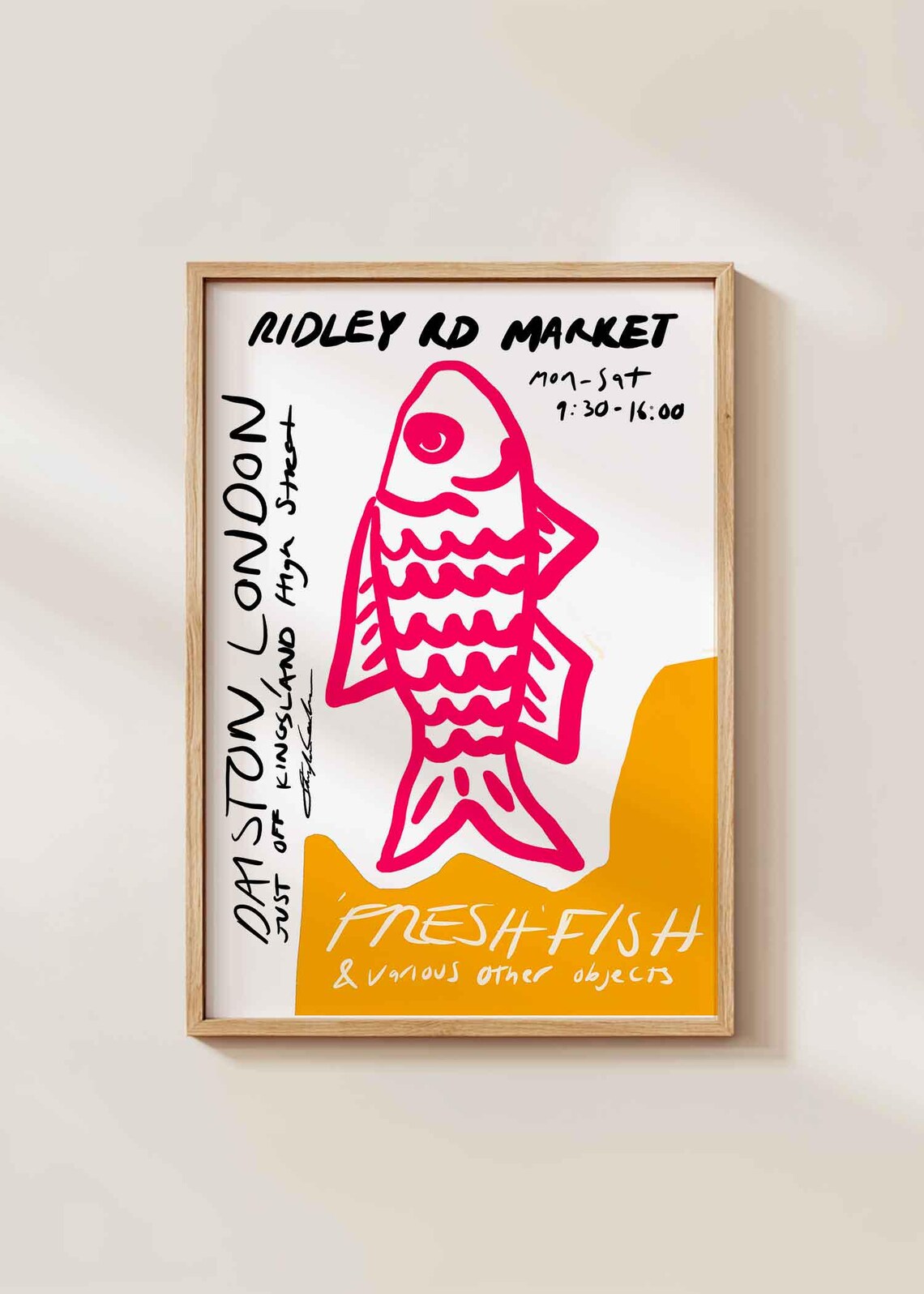 Ridley Road Market Fresh Fish Dalston London Hand Drawn Fish Poster
