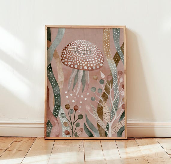 Jellyfish Poster, Coastal Abstract Ocean Print