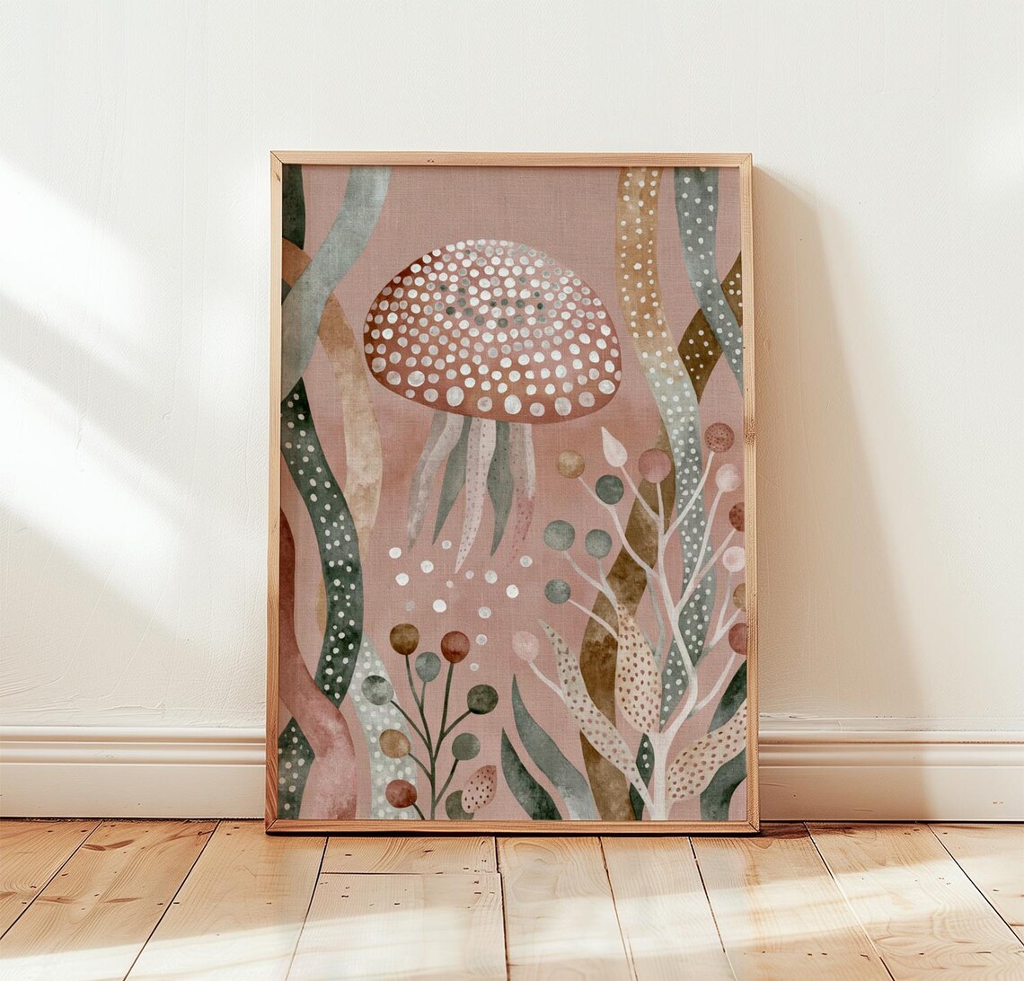 Jellyfish Poster, Coastal Abstract Ocean Print