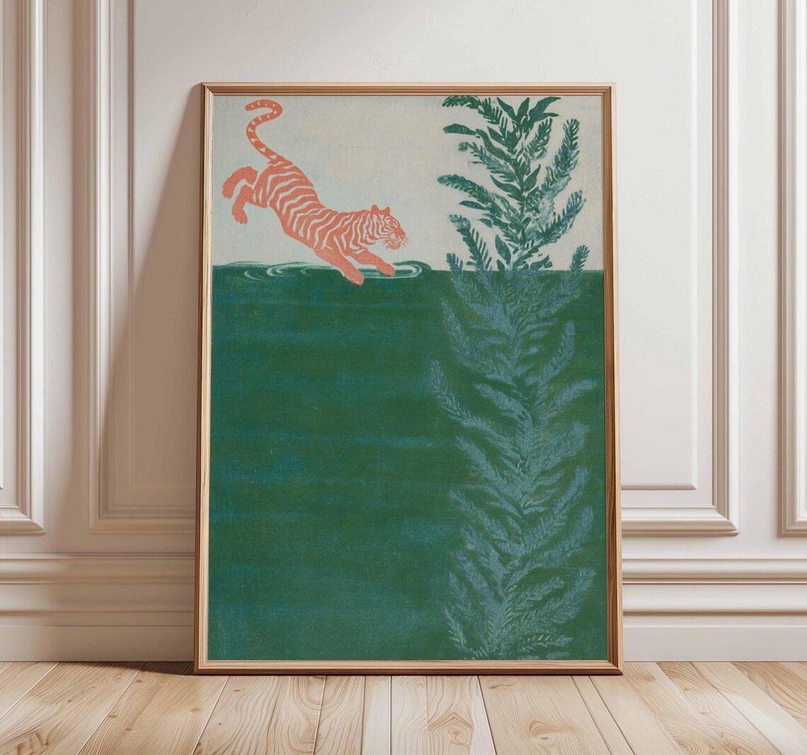 Tiger Jungle Print, Vintage Japanese Animal Poster