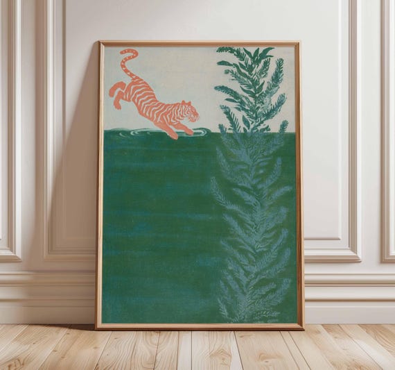 Tiger Jungle Print, Vintage Japanese Animal Poster