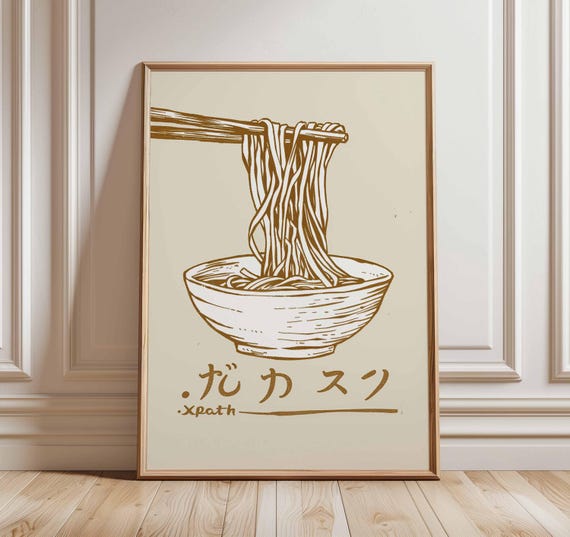 Japanese Ramen Noodles Poster Minimalist Asian Food Print Retro Kitchen Wall Art Chopsticks And Bowl Illustration Noodle Bar Decor