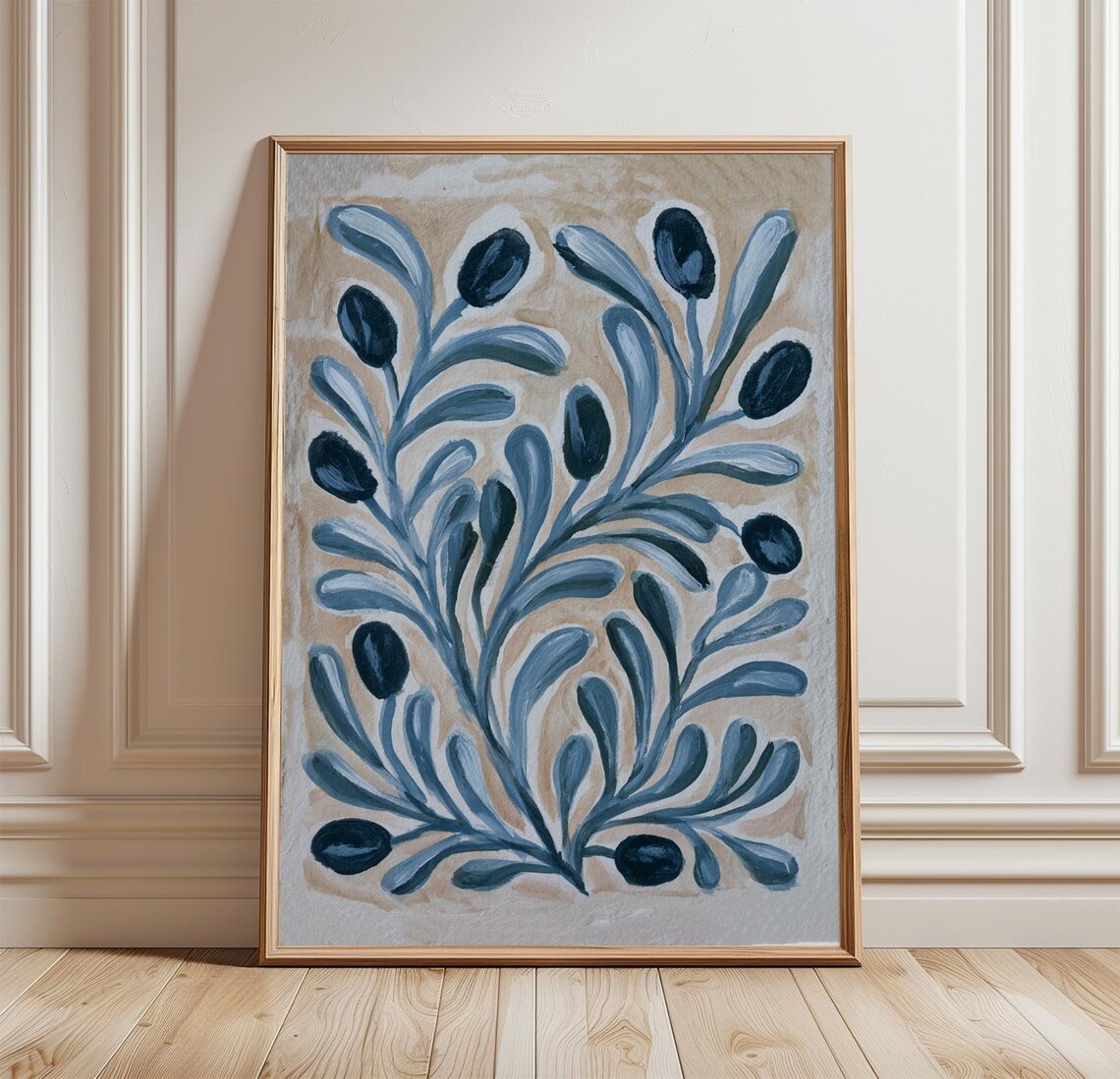 Blue Olive Branch, Mediterranean Botanical Art Print