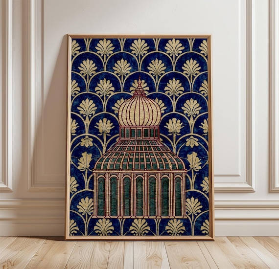 Glasshouse Cyanotype Botanical Architecture Poster