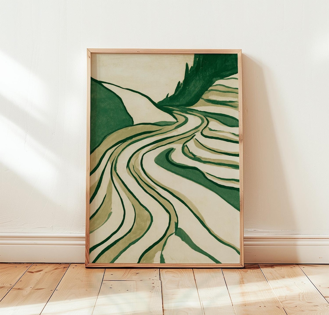 Green Terraced Landscape, Abstract Nature Valley
