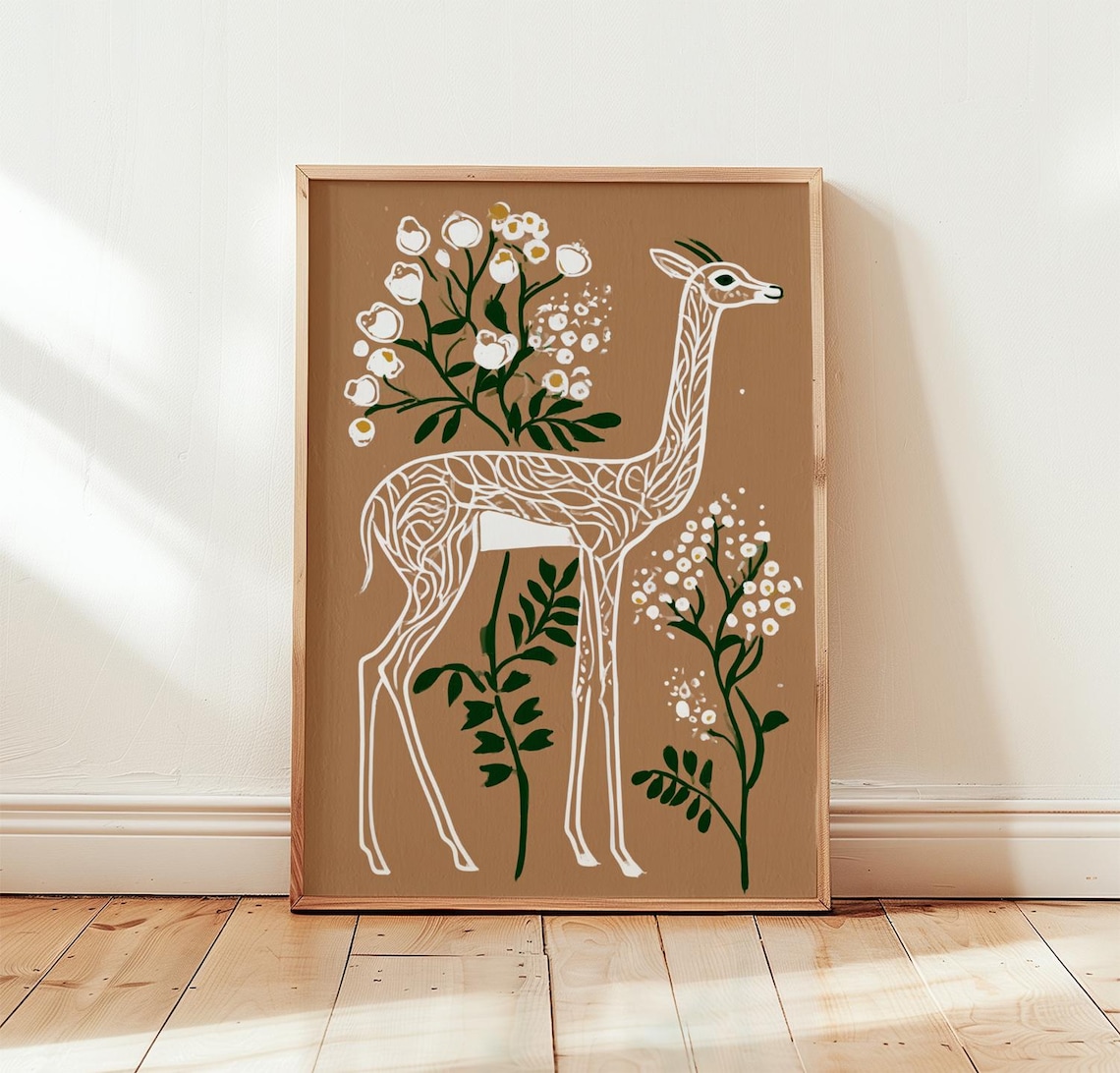 Antelope Botanical Folk Art Animal Poster