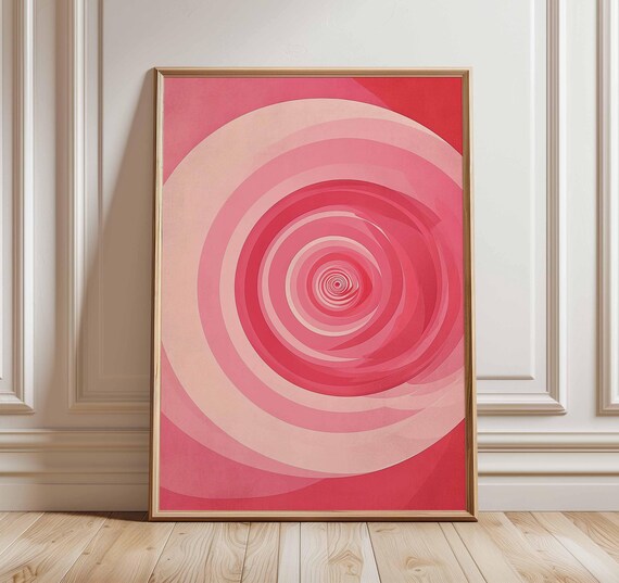 Pink Spiral Poster Abstract Geometric Wall Art Retro Pop Print Modern Optical Illusion Artwork Bold Colorful Home Decor