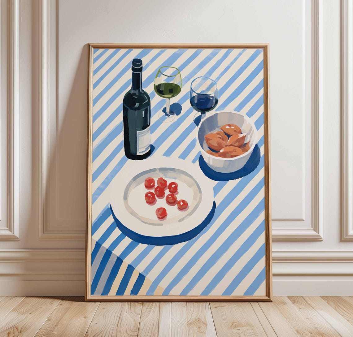 Wine and Fruit Mediterranean Summer Still Life Kitchen Poster