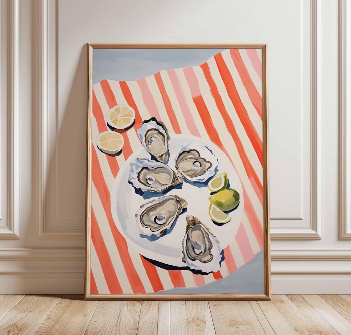 Oysters And Lemon Coastal Kitchen Art Print