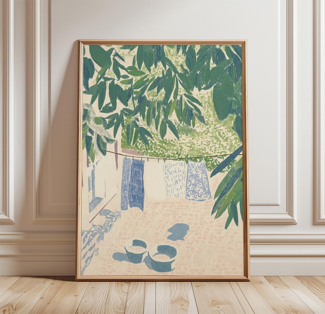 Mediterranean Laundry Line Poster, Courtyard Scene