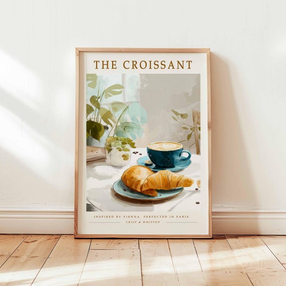 Croissant Poster Cozy Caf Kitchen Wall Art Watercolor Breakfast Print Coffee And Pastry Decor Unframed French Brunch Artwork