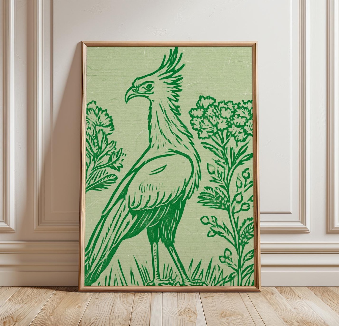 Secretary Bird, Botanical Wildlife Art Print