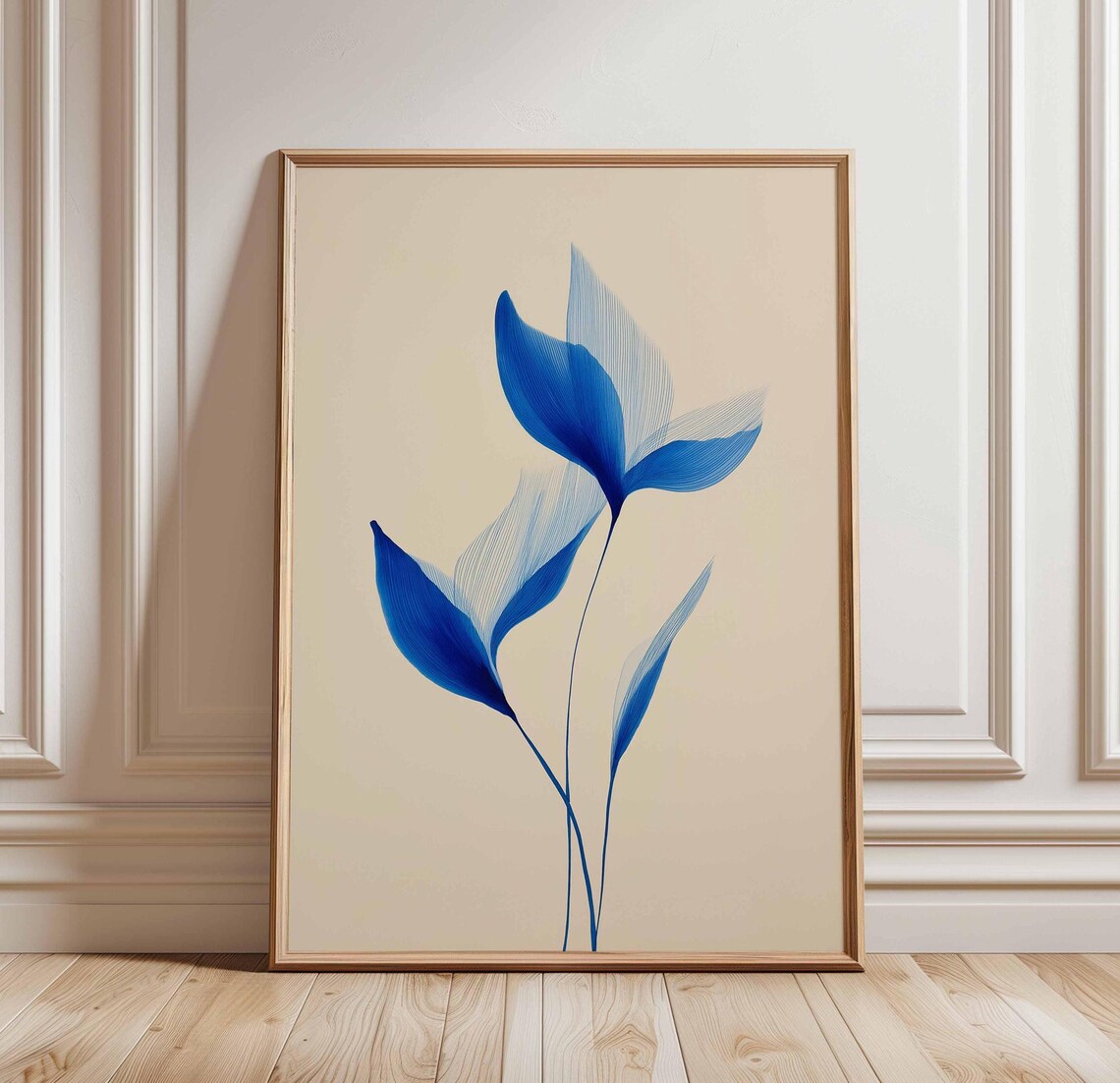 Cobalt Blue Botanical Line Art Floral Elegant Scandinavian Poster
