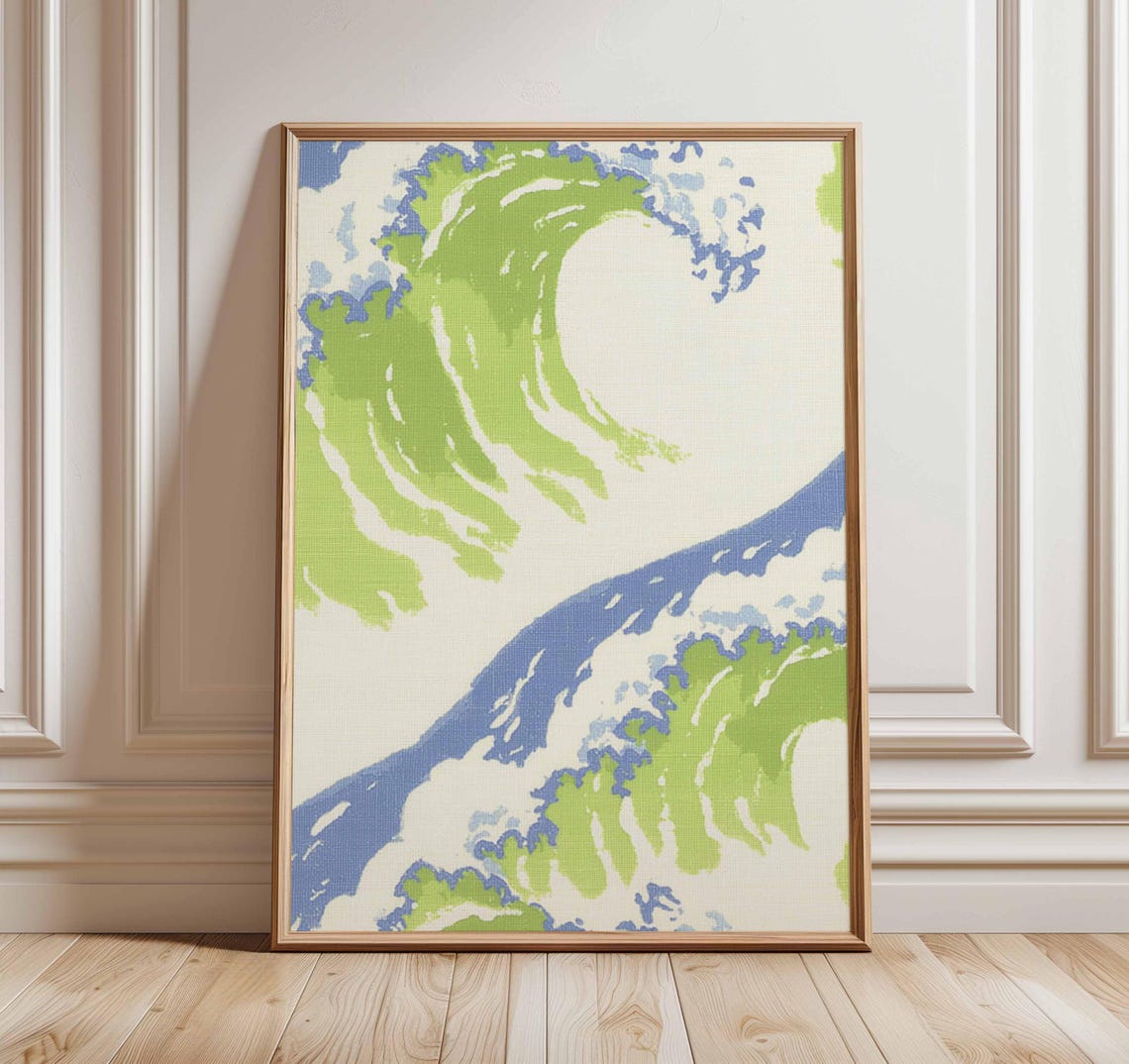 Green And Blue Japanese Wave Pop Art Coastal Ocean Sea Print