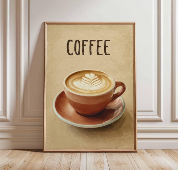 Coffee Poster Print Latte Art Wall Decor Cafe Kitchen Artwork Modern Cup Illustration Barista Gift Warm Beverage