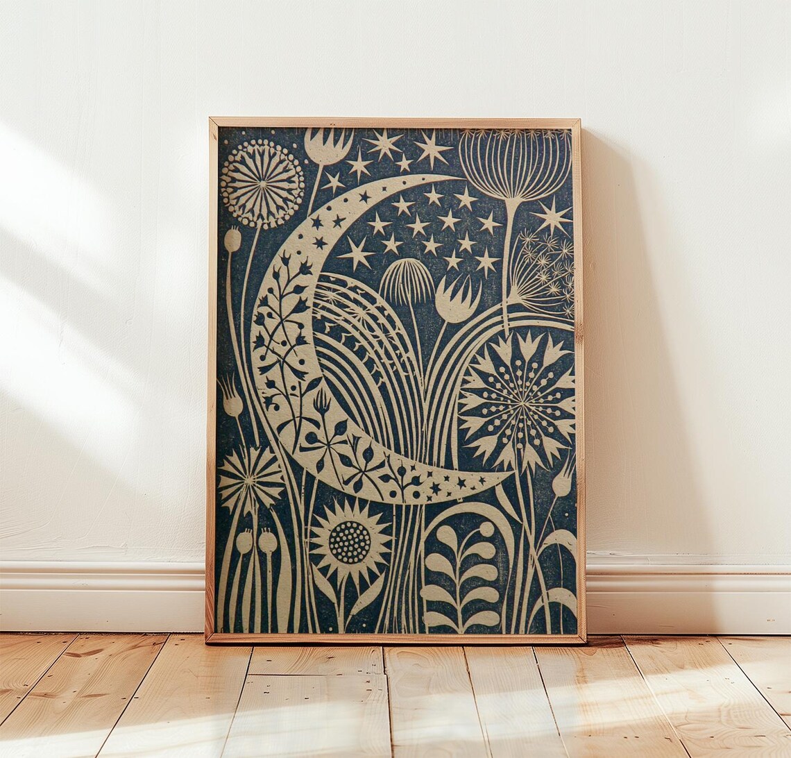 Crescent Moon Botanical Celestial Art Print