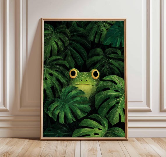 Jungle Frog Poster Tropical Green Wall Art Print Cute Animal Illustration Rainforest Decor For Nursery Or Living Room Nature Artwork