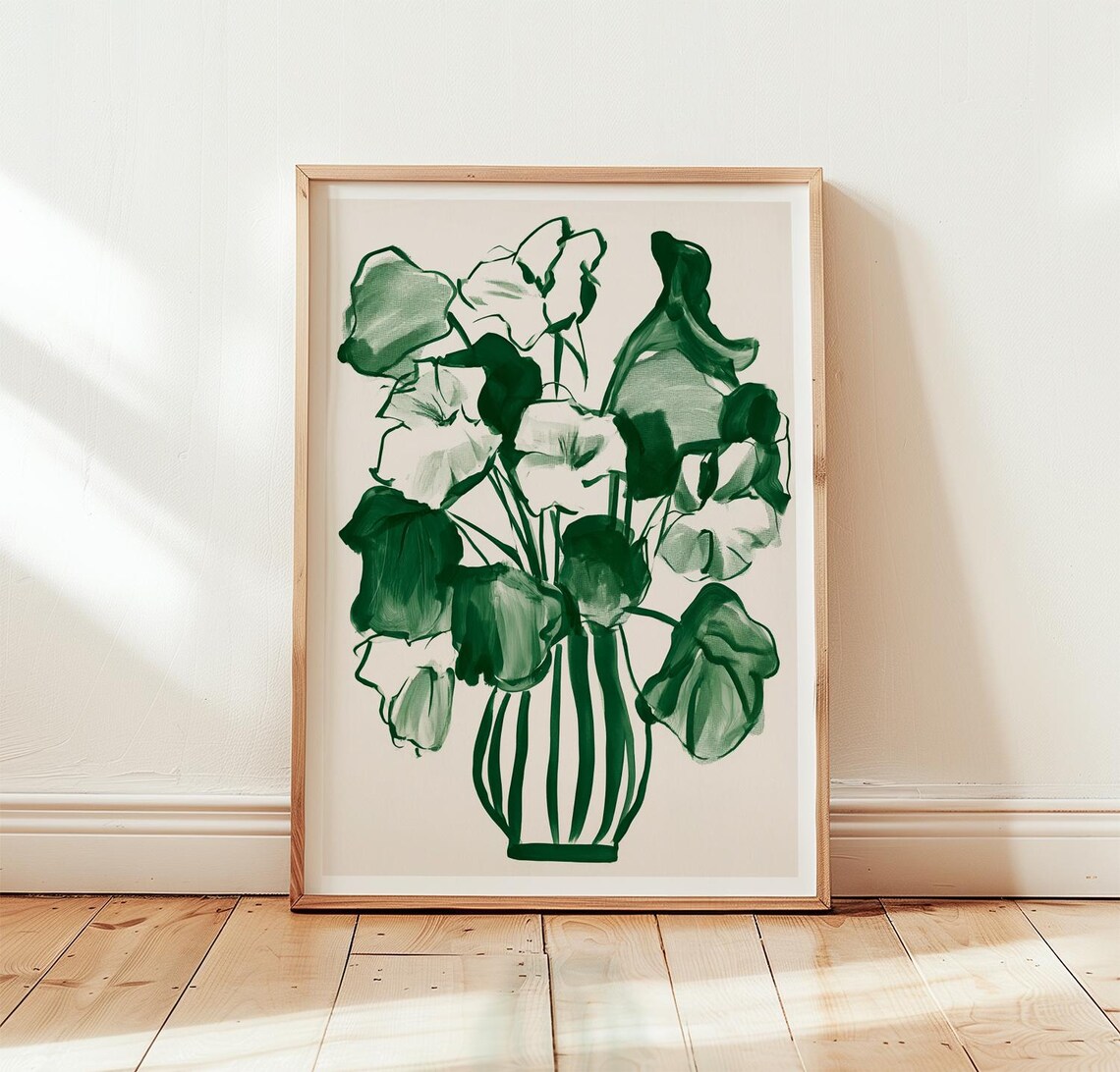 Green Abstract Floral Poster Scandinavian Minimalist Botanical Room Art
