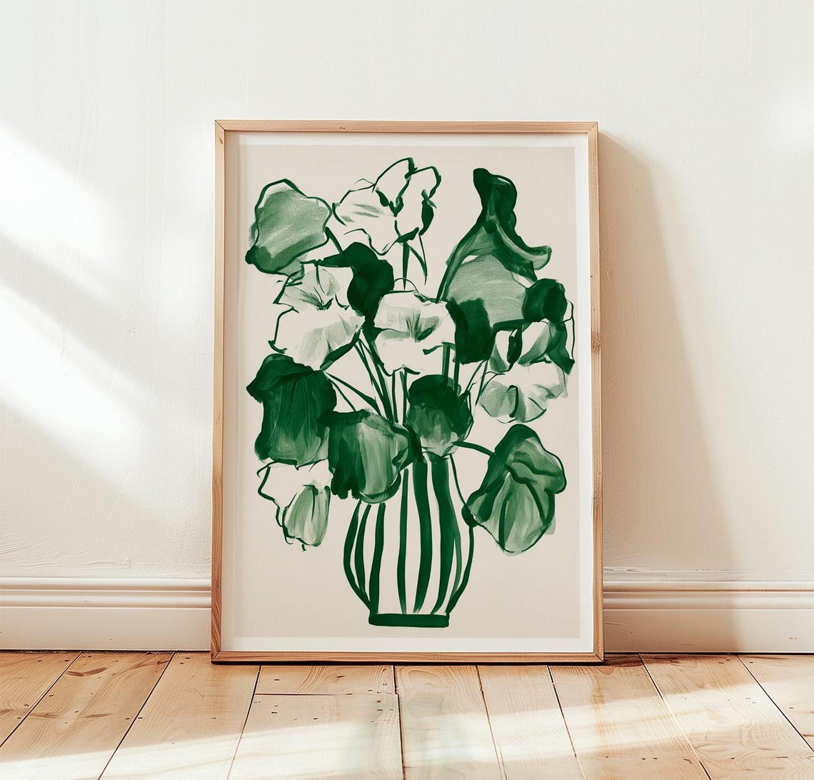 Green Botanical Poster Abstract Floral Print Scandinavian Wall Art