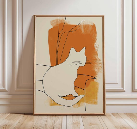 Minimalist Cat Poster Print Modern Line Art Sleeping Illustration Cozy Abstract Feline Wall For Living Room And Home Decor