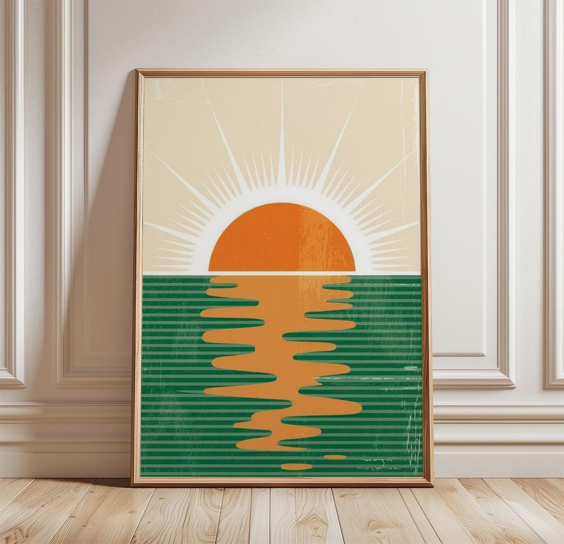 Sunset Ocean Poster Minimalist Coastal Wall Art Retro Sun Print Sea Landscape Artwork Beach Decor Modern Summer