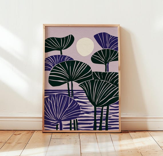 Purple Lotus, Green Botanical Wall Art