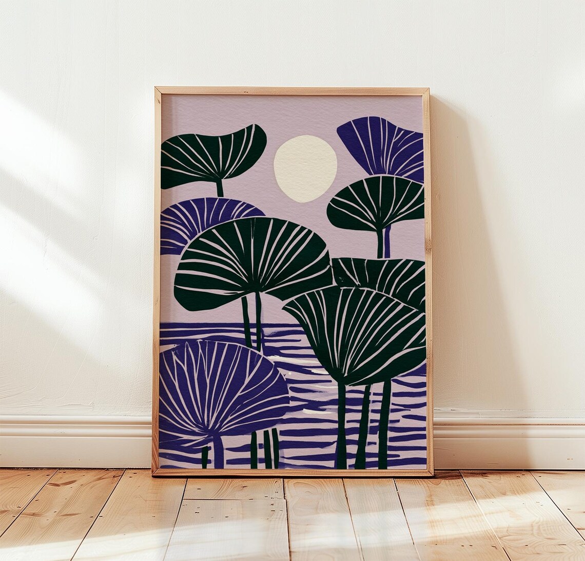 Purple Lotus, Green Botanical Wall Art