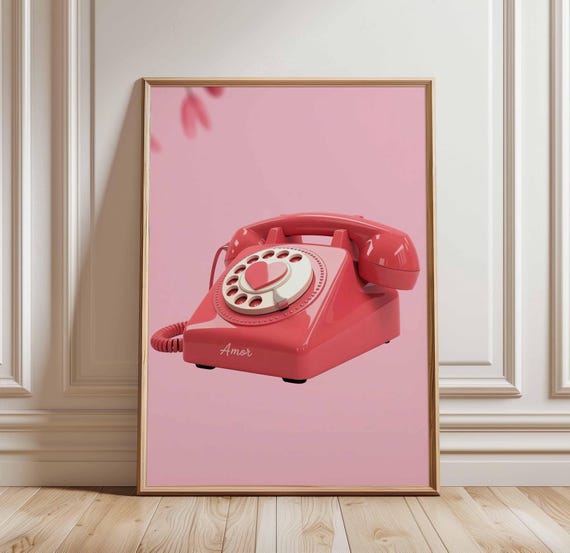 Retro Amor Telephone Poster Pink Pop Art Wall Print Vintage Love Phone Illustration Cute Girl Room Decor 80s Artwork