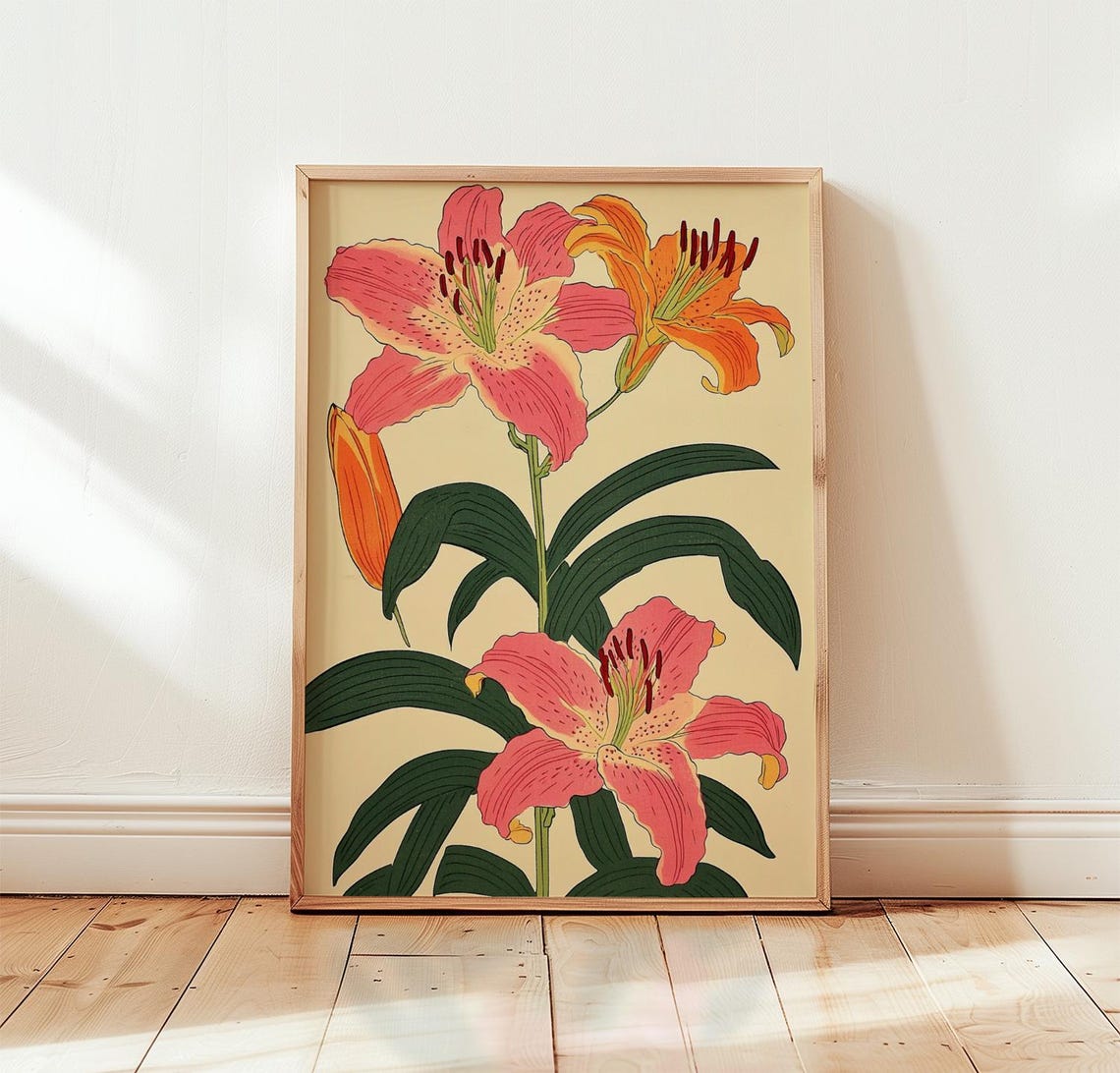 Tiger Lily Poster Botanical Flower Print Floral Wall Art