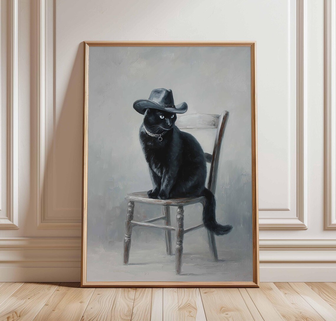 Cowboy Cat Poster, Rustic Western Pet Portrait