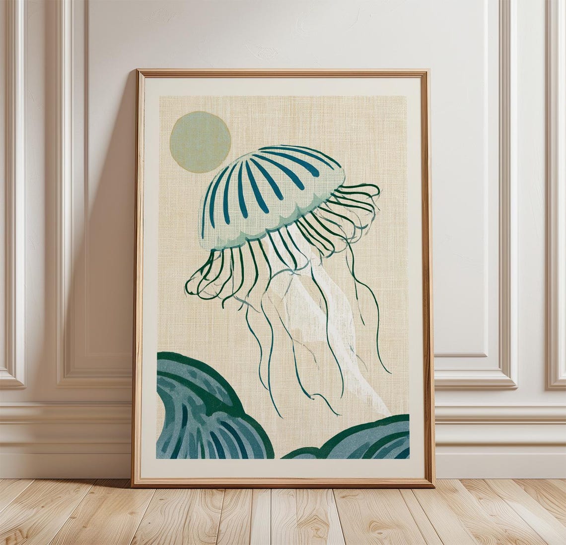 Blue Moon Jellyfish Coastal Art Poster Marine Life Wall Decor