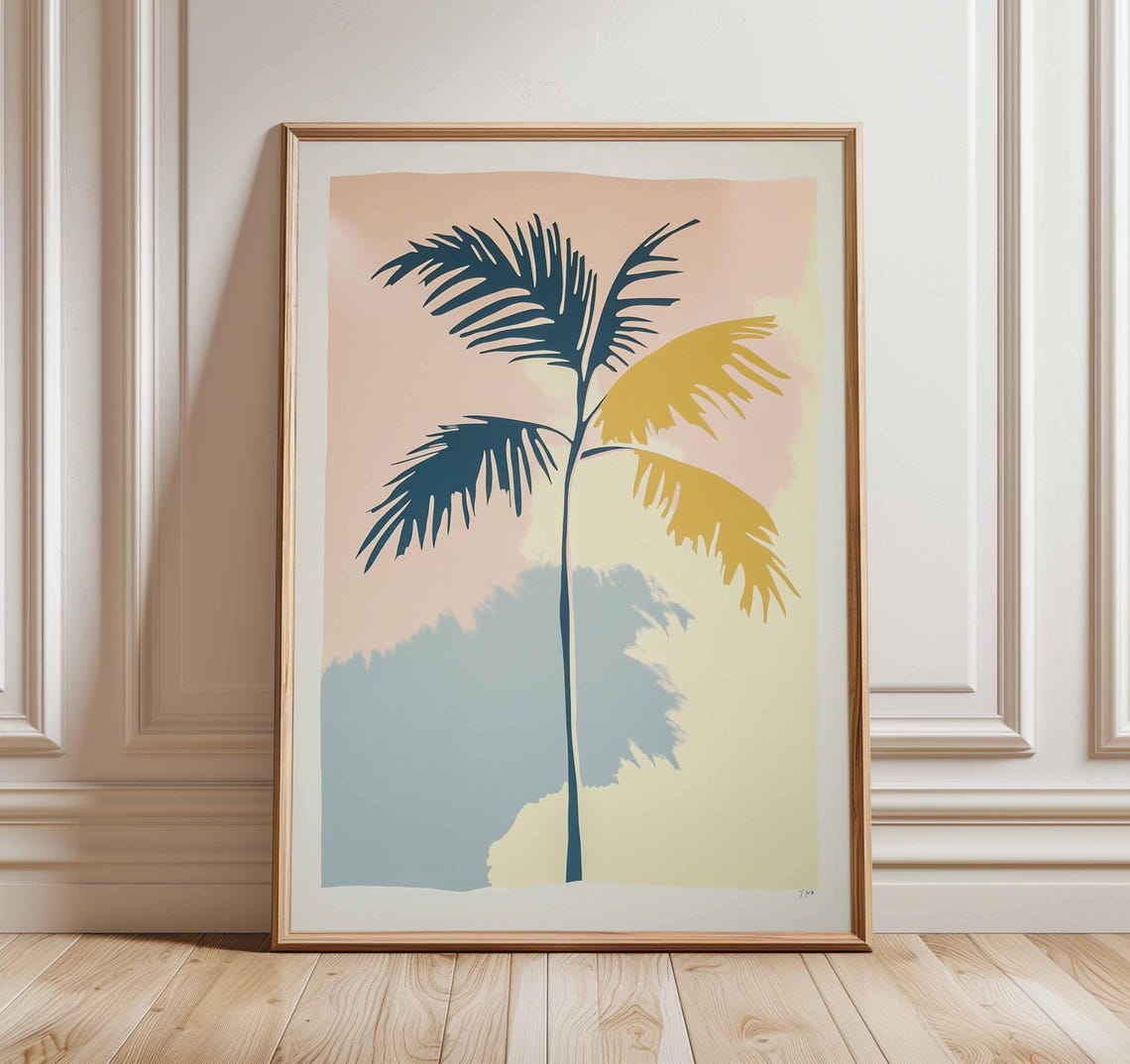 Palm Tree Poster Tropical Wall Art Minimalist Beach Print Coastal Sunset Artwork Modern Botanical Illustration Summer Inspired Decor