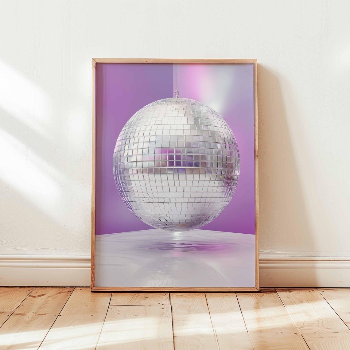 Silver Disco Ball Purple Retro 70s Dance Party Glam Room Decor Poster